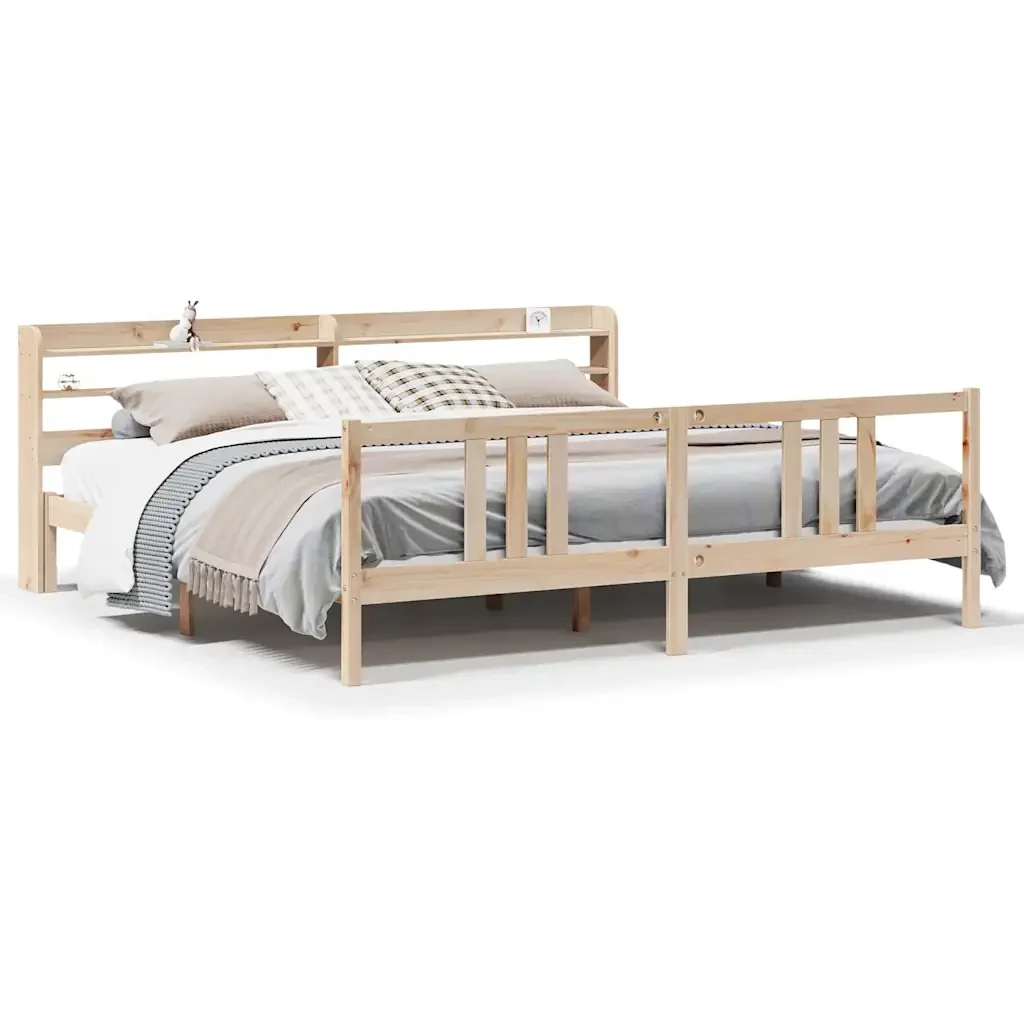 Letto matrimoniale | Letto per adulti | Giroletto con Testiera 200x200 cm in Legno Massello di Pino
