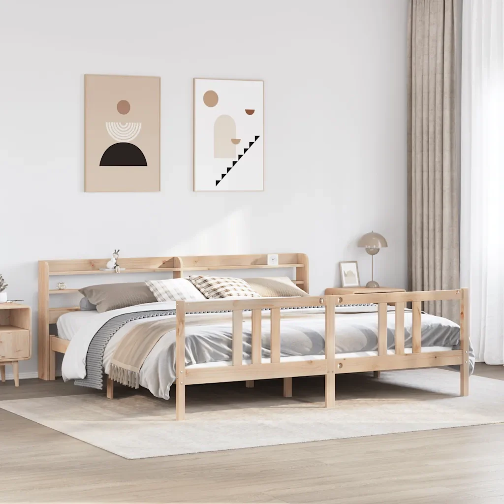 Letto matrimoniale | Letto per adulti | Giroletto con Testiera 200x200 cm in Legno Massello di Pino - Image 2