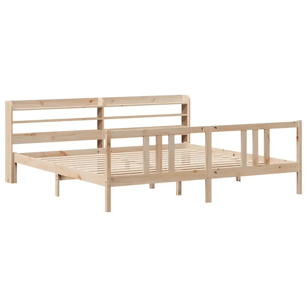 Letto matrimoniale | Letto per adulti | Giroletto con Testiera 200x200 cm in Legno Massello di Pino - Image 3