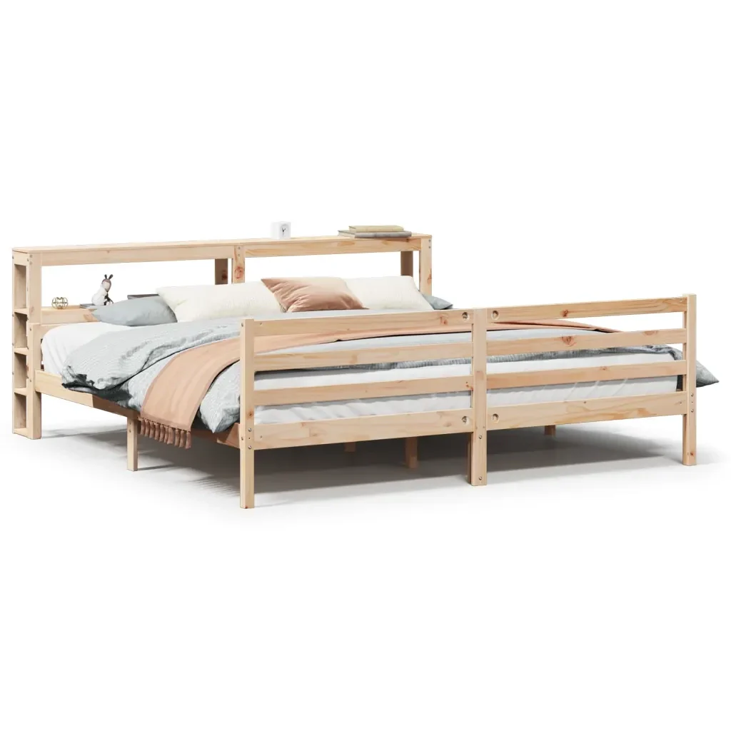 Letto matrimoniale | Letto per adulti | Giroletto con Testiera 200x200 cm in Legno Massello di Pino