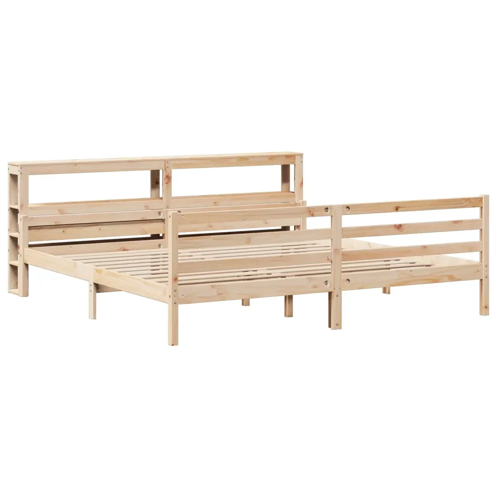 Letto matrimoniale | Letto per adulti | Giroletto con Testiera 200x200 cm in Legno Massello di Pino - Image 3