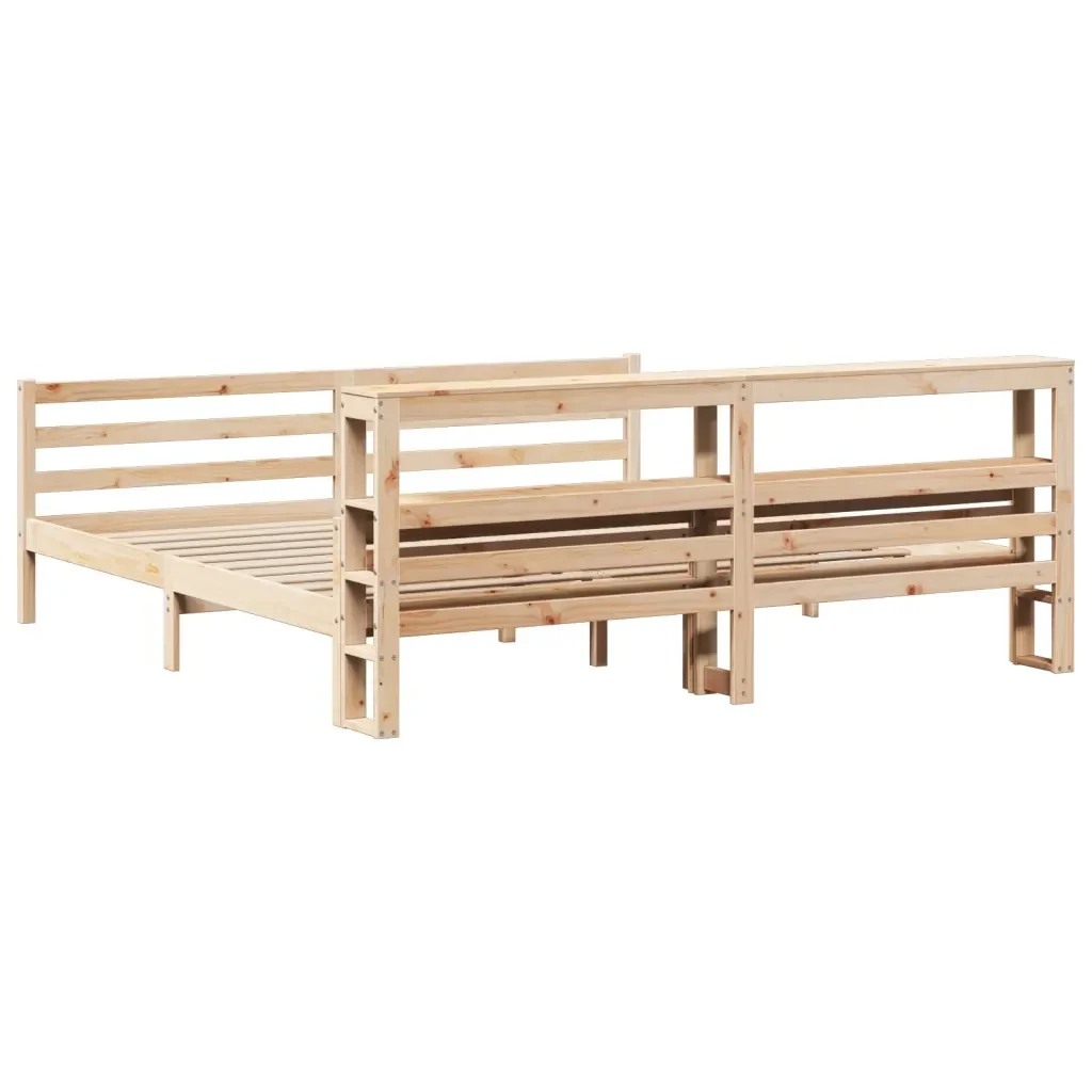Letto matrimoniale | Letto per adulti | Giroletto con Testiera 200x200 cm in Legno Massello di Pino - Image 6