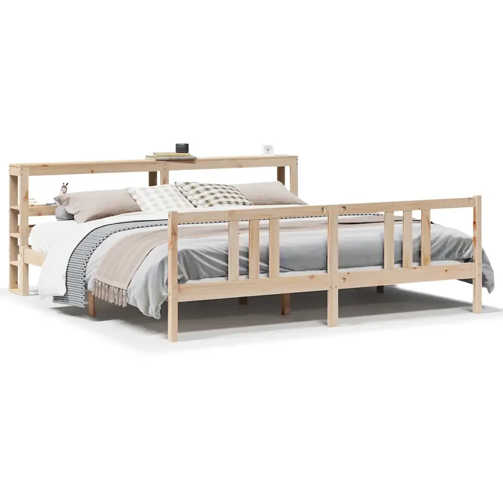 Letto matrimoniale | Letto per adulti | Giroletto con Testiera 200x200 cm in Legno Massello di Pino