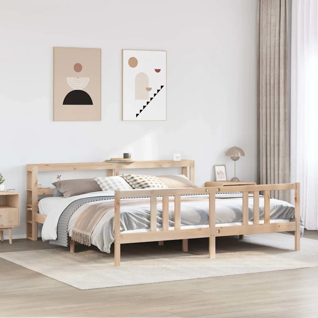 Letto matrimoniale | Letto per adulti | Giroletto con Testiera 200x200 cm in Legno Massello di Pino - Image 2