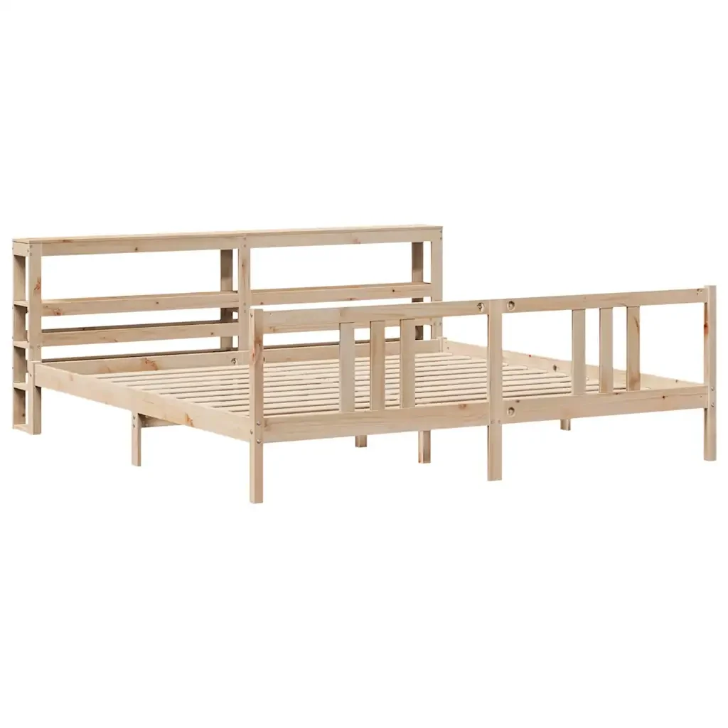 Letto matrimoniale | Letto per adulti | Giroletto con Testiera 200x200 cm in Legno Massello di Pino - Image 3