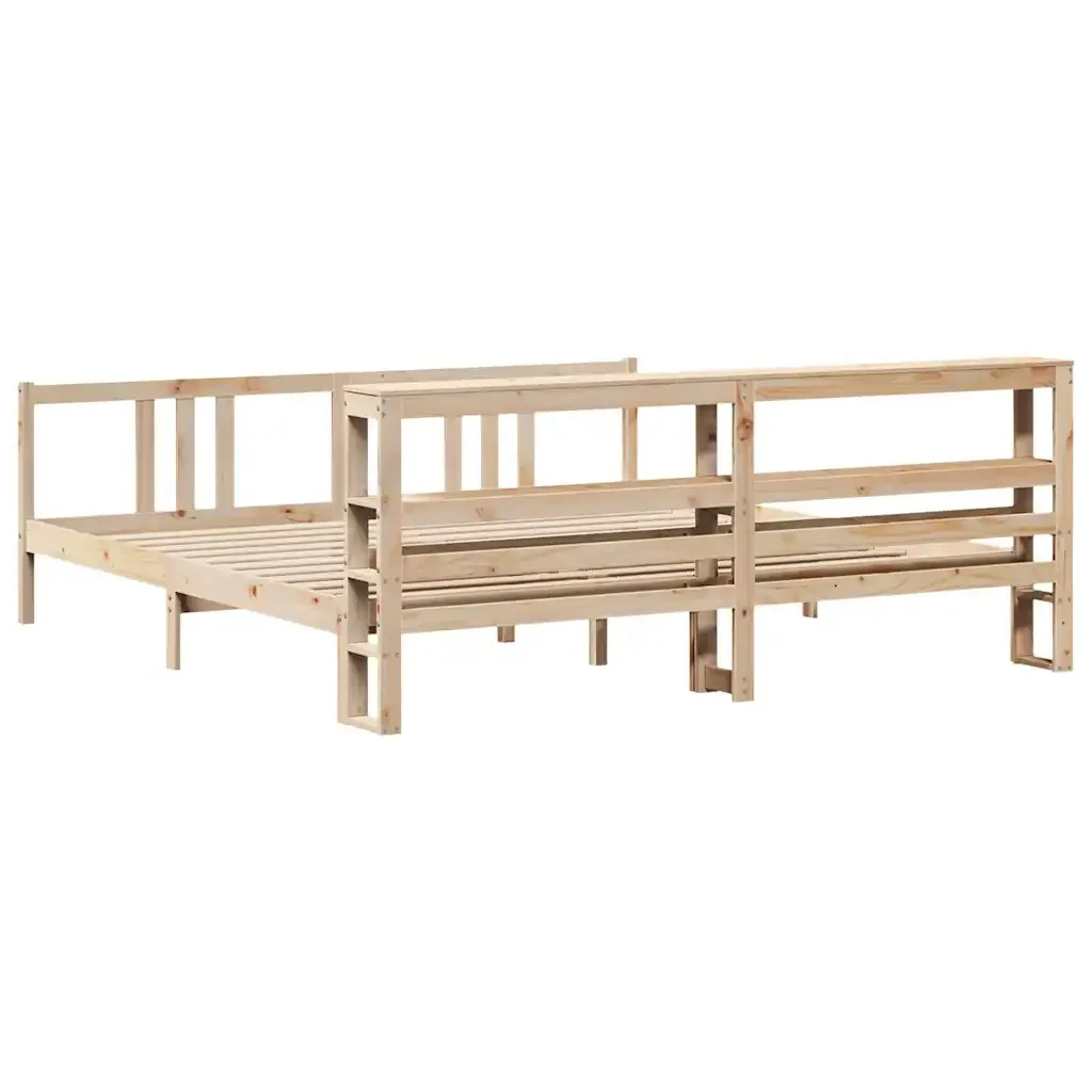 Letto matrimoniale | Letto per adulti | Giroletto con Testiera 200x200 cm in Legno Massello di Pino - Image 6