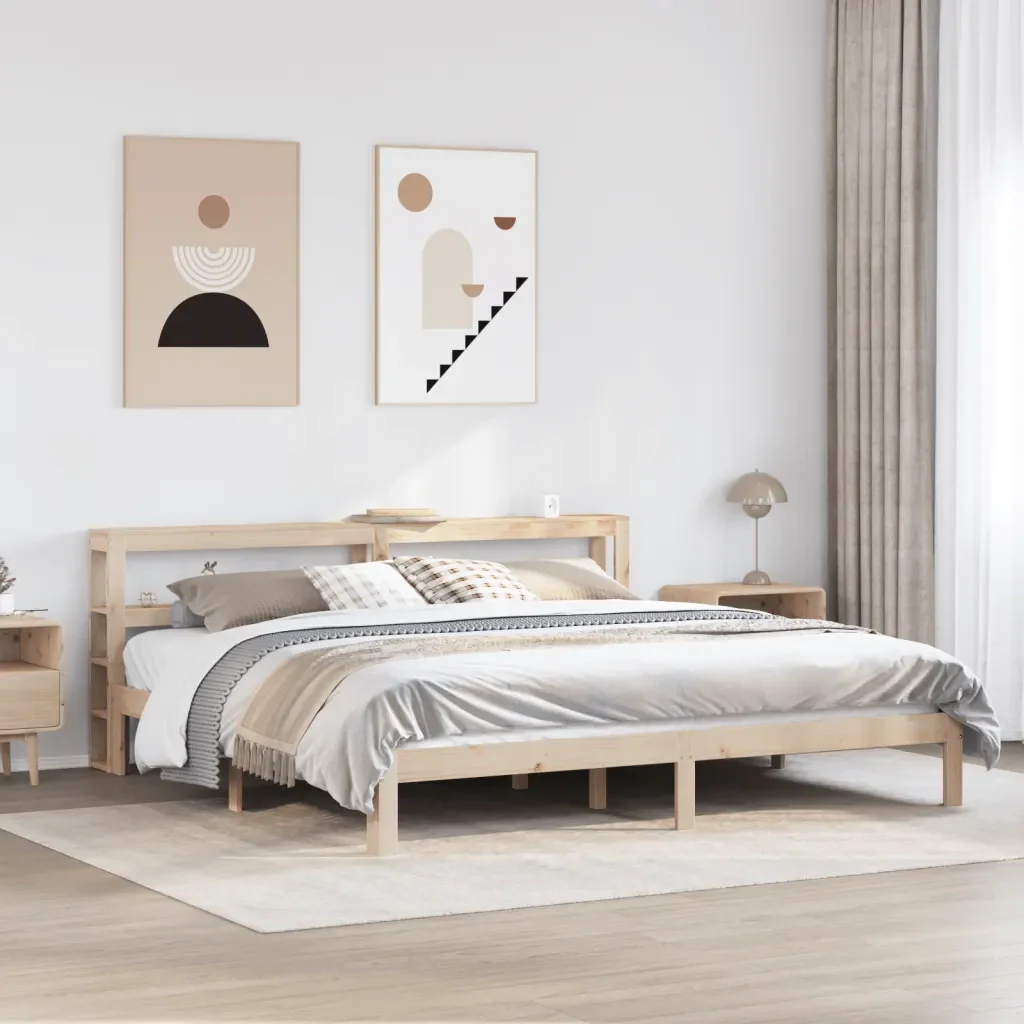 Letto matrimoniale | Letto per adulti | Giroletto con Testiera 200x200 cm in Legno Massello di Pino - Image 2