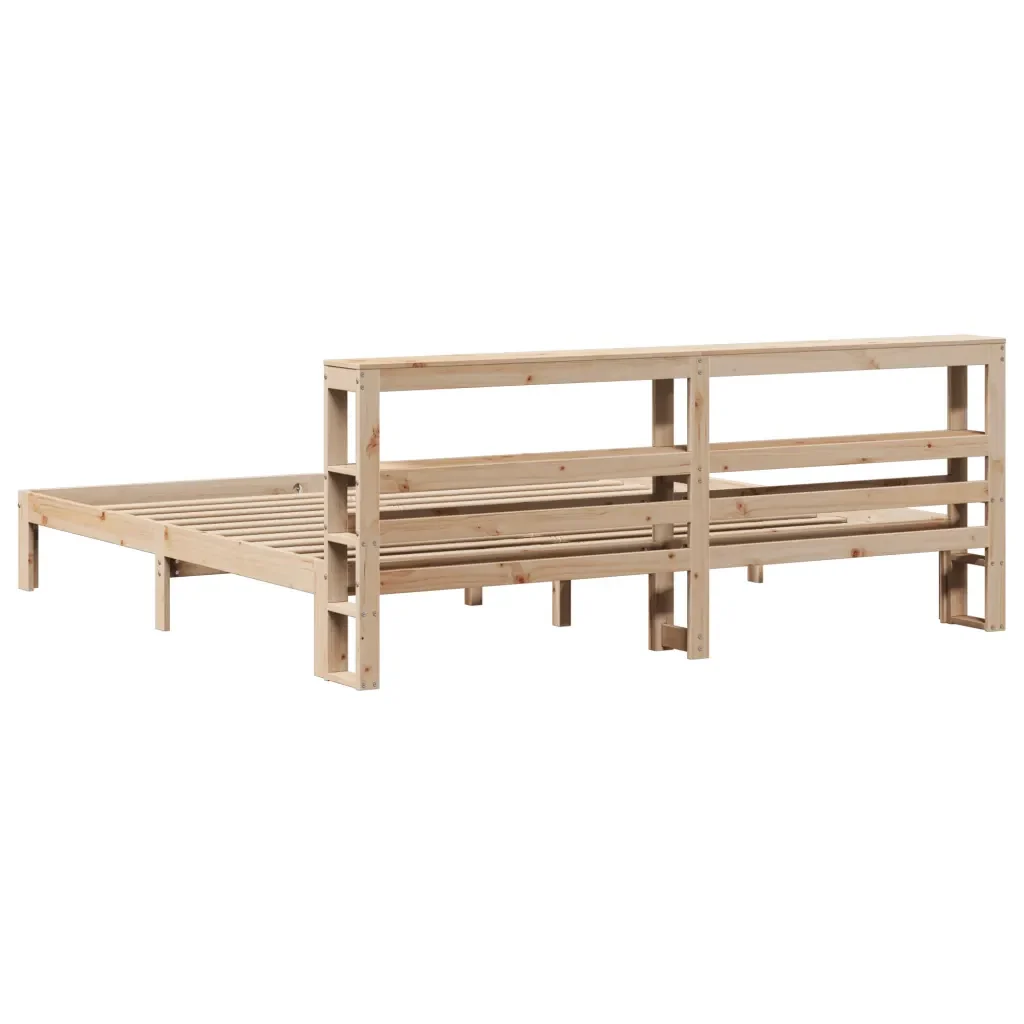 Letto matrimoniale | Letto per adulti | Giroletto con Testiera 200x200 cm in Legno Massello di Pino - Image 6