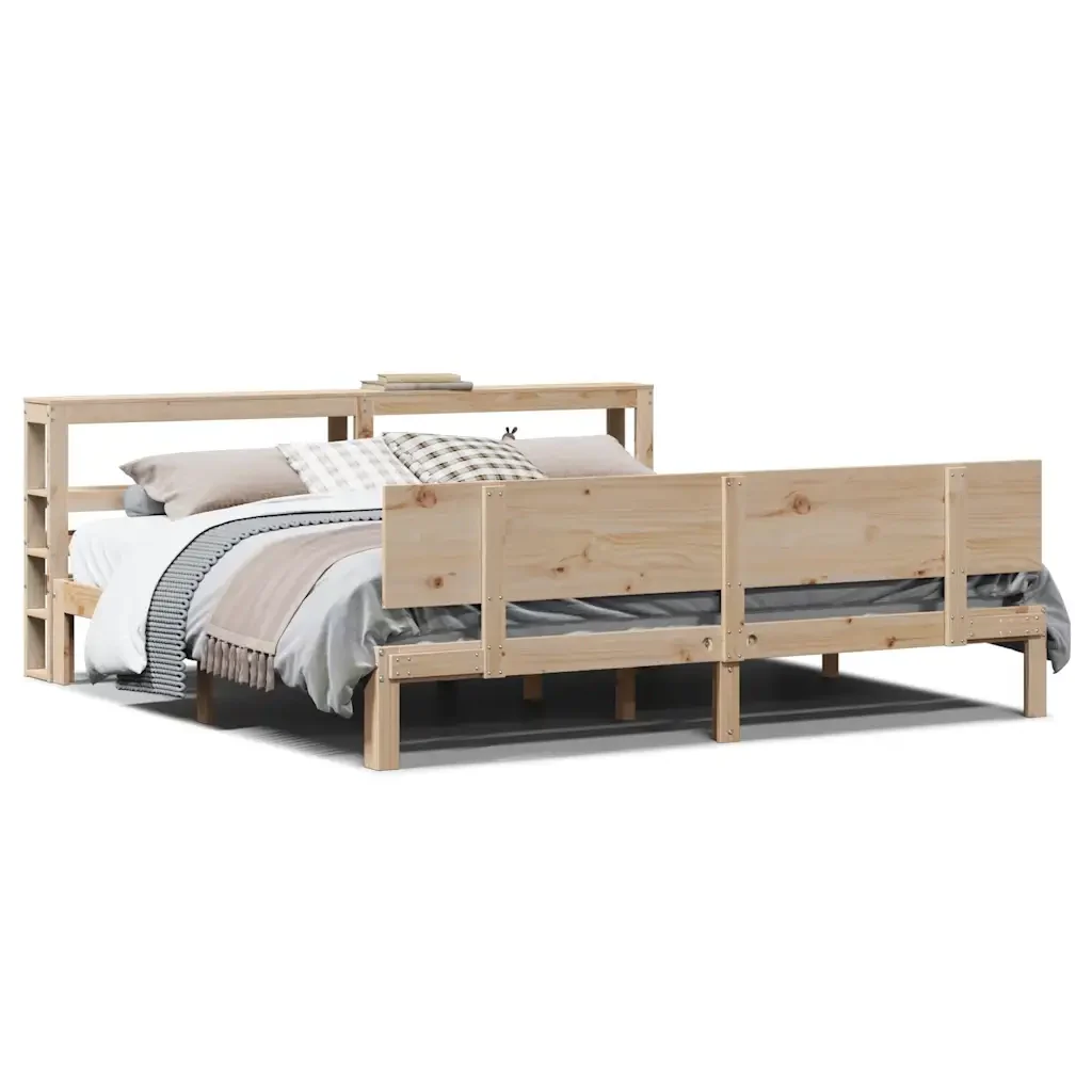 Letto matrimoniale | Letto per adulti | Giroletto con Testiera 200x200 cm in Legno Massello di Pino