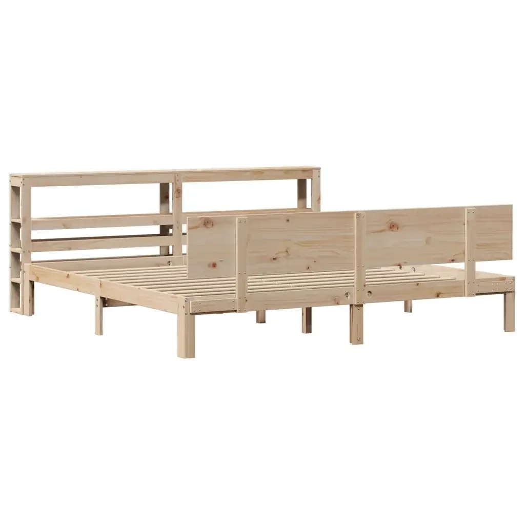 Letto matrimoniale | Letto per adulti | Giroletto con Testiera 200x200 cm in Legno Massello di Pino - Image 3