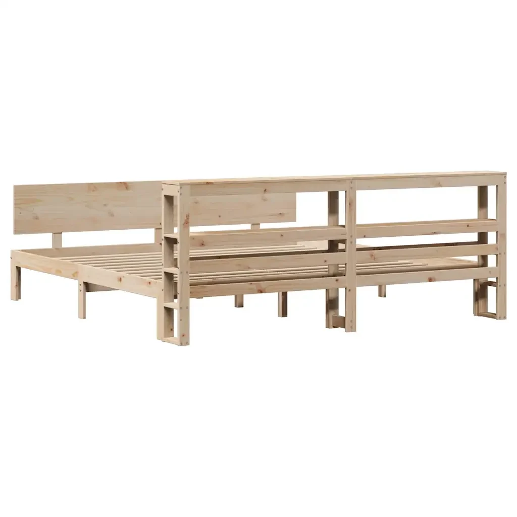 Letto matrimoniale | Letto per adulti | Giroletto con Testiera 200x200 cm in Legno Massello di Pino - Image 6