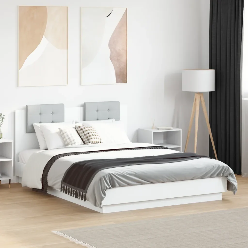 Letto matrimoniale | Letto per adulti | Giroletto con Testiera Bianco 120x190 cm in Legno Multistrato - Image 2