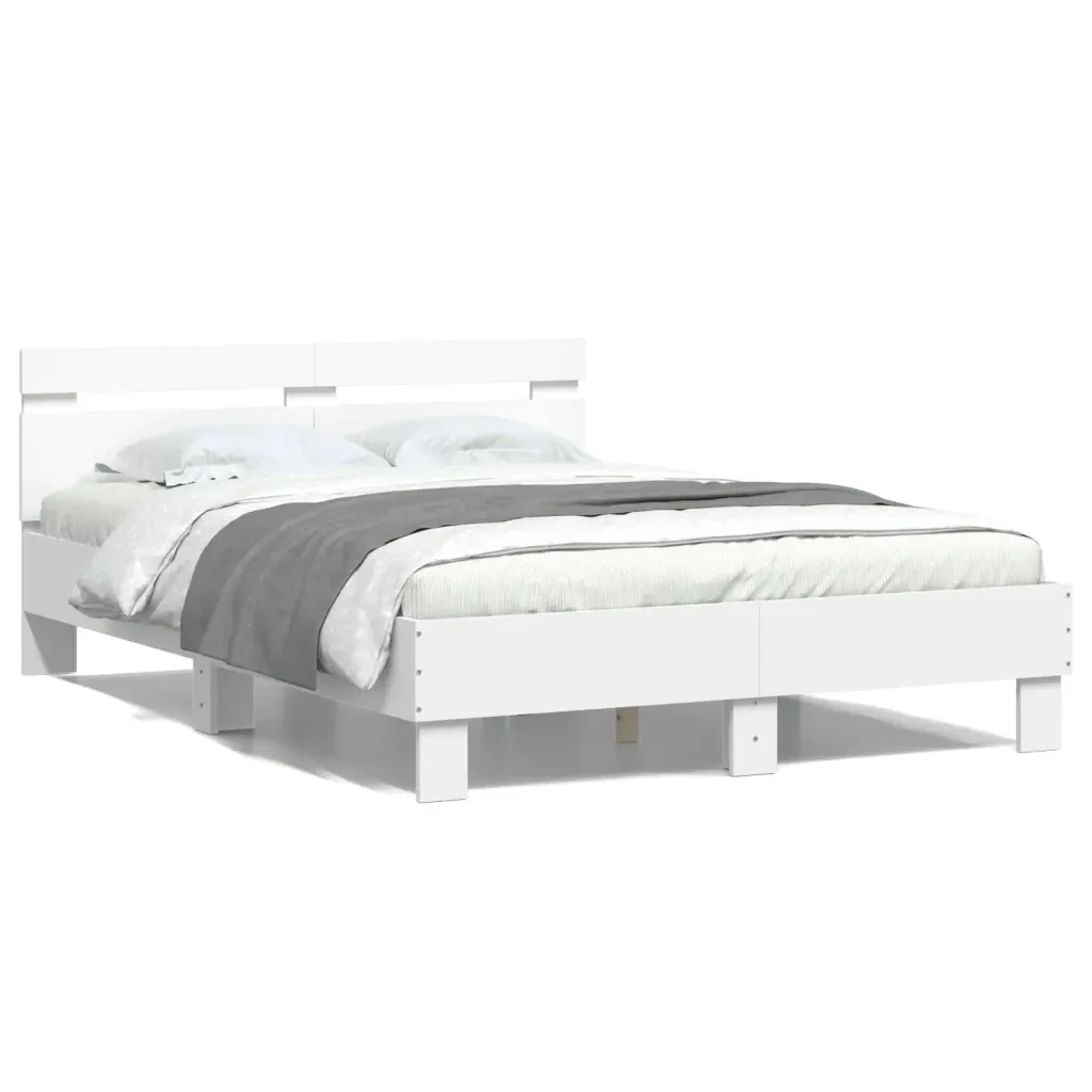 Letto matrimoniale | Letto per adulti | Giroletto con Testiera Bianco 120x190 cm in Legno Multistrato