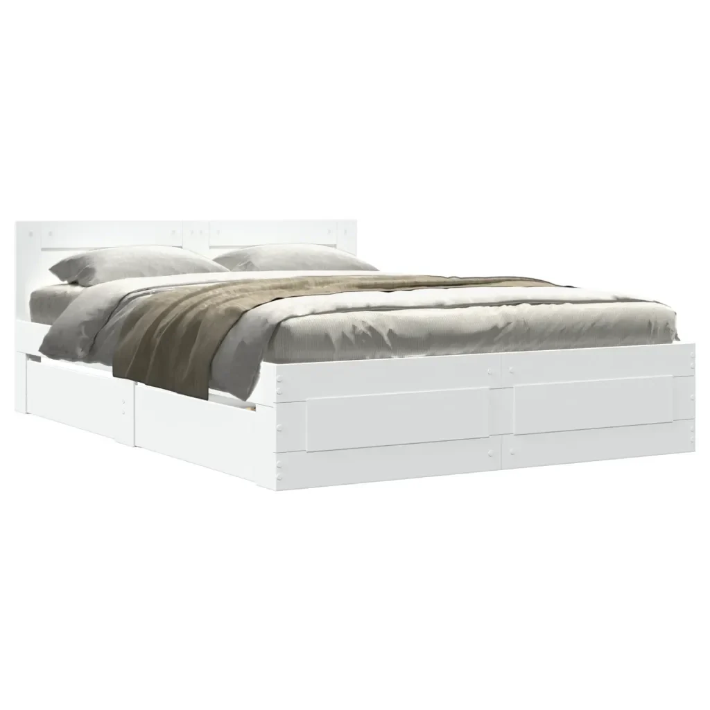 Letto matrimoniale | Letto per adulti | Giroletto con Testiera Bianco 120x190 cm in Legno Multistrato