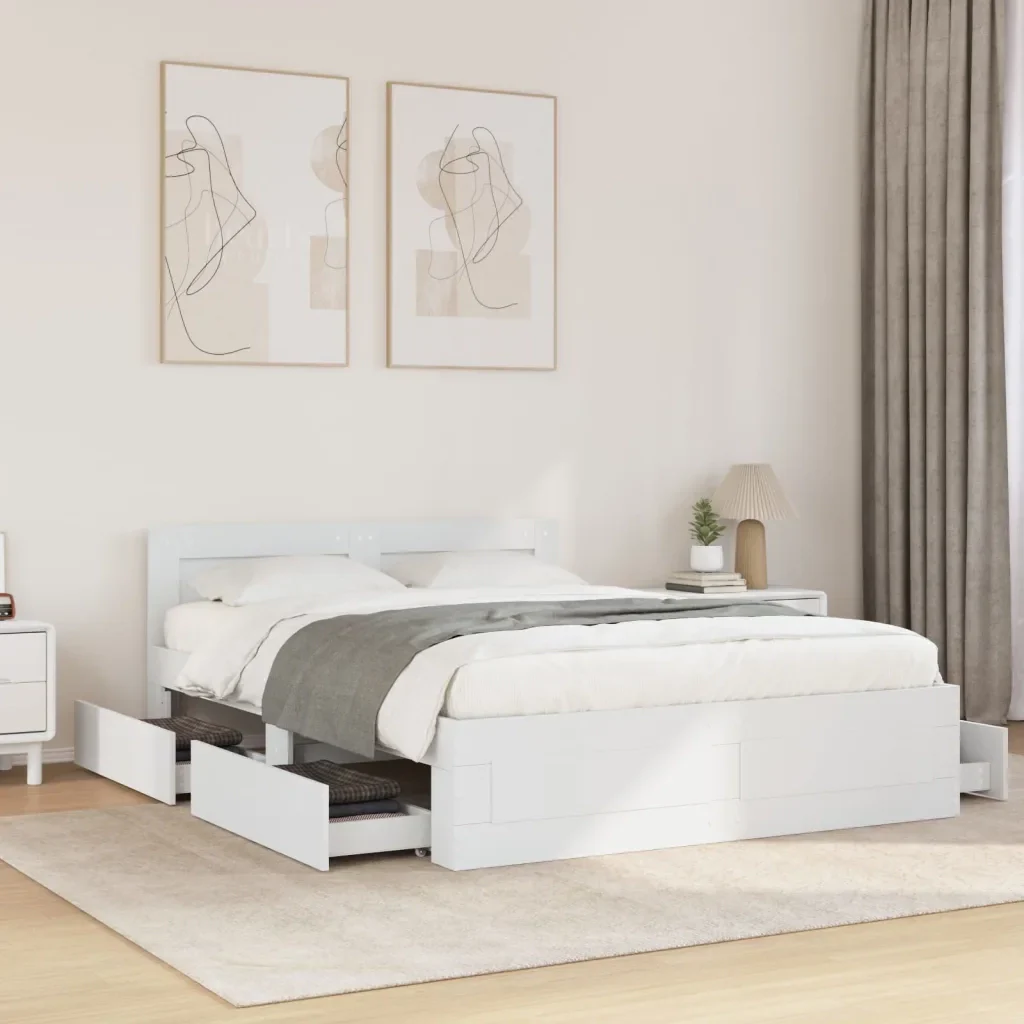 Letto matrimoniale | Letto per adulti | Giroletto con Testiera Bianco 120x190 cm in Legno Multistrato - Image 2