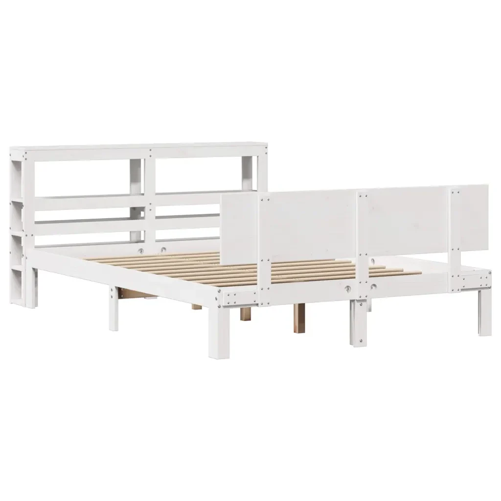 Letto matrimoniale | Letto per adulti | Giroletto con Testiera Bianco 120x190 cm Legno Massello di Pino - Image 4