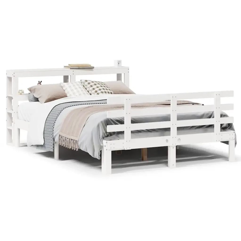 Letto matrimoniale | Letto per adulti | Giroletto con Testiera Bianco 120x190 cm Legno Massello di Pino