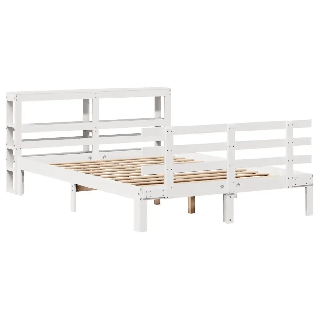 Letto matrimoniale | Letto per adulti | Giroletto con Testiera Bianco 120x190 cm Legno Massello di Pino - Image 3