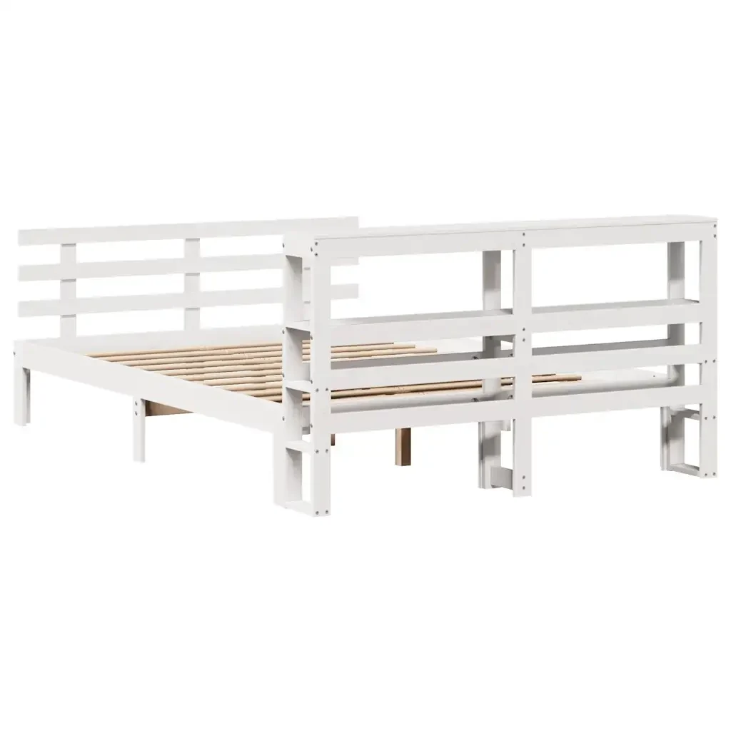 Letto matrimoniale | Letto per adulti | Giroletto con Testiera Bianco 120x190 cm Legno Massello di Pino - Image 8