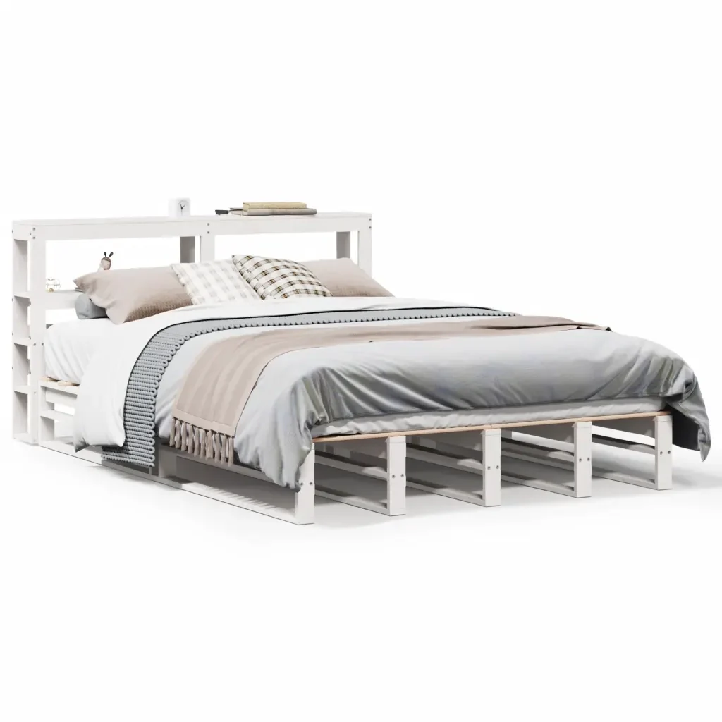 Letto matrimoniale | Letto per adulti | Giroletto con Testiera Bianco 120x190 cm Legno Massello di Pino
