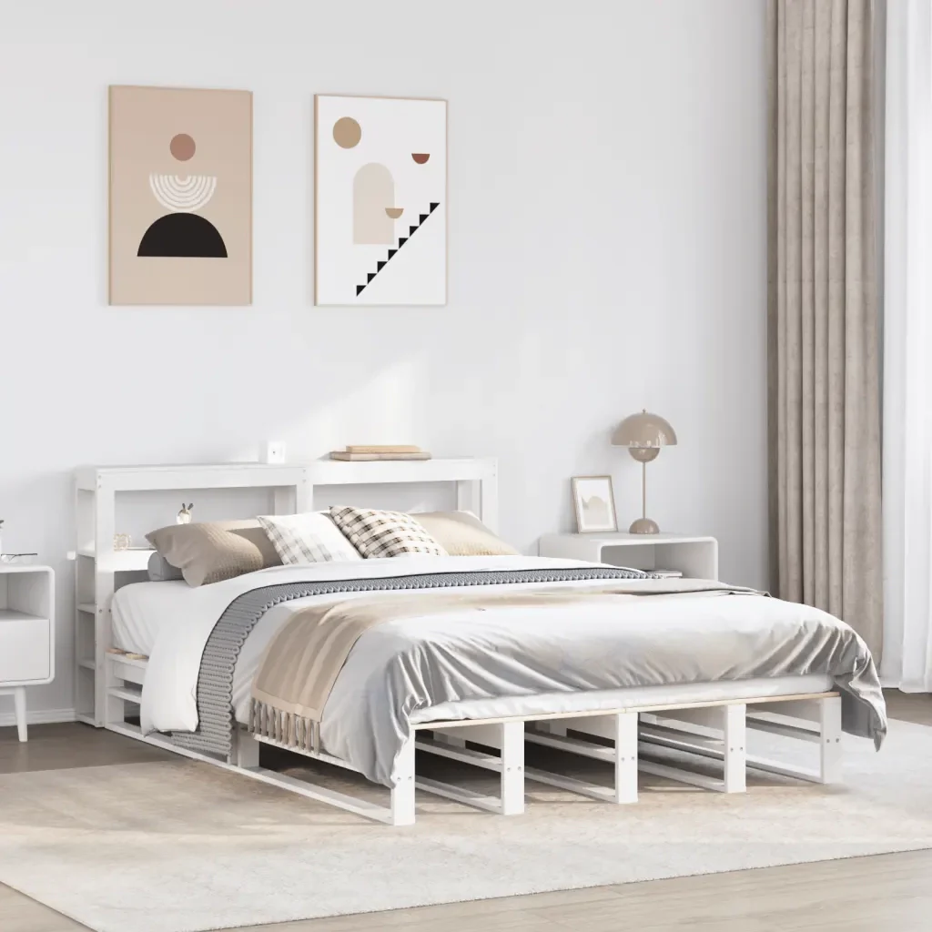 Letto matrimoniale | Letto per adulti | Giroletto con Testiera Bianco 120x190 cm Legno Massello di Pino - Image 2