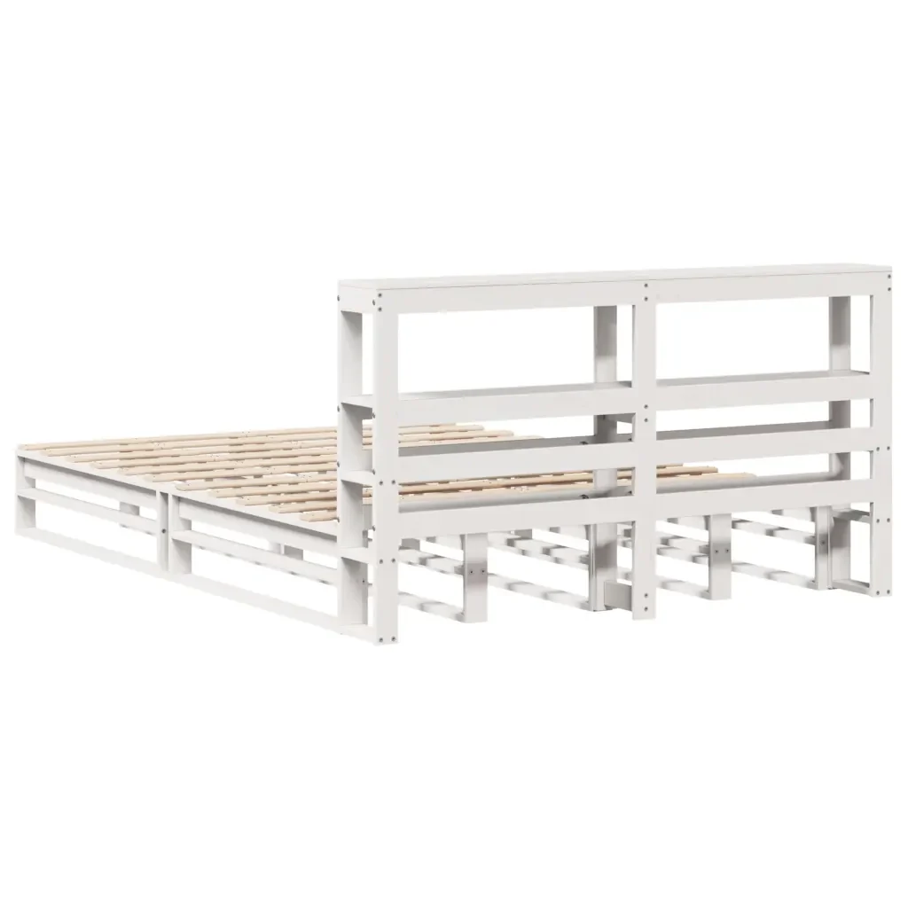 Letto matrimoniale | Letto per adulti | Giroletto con Testiera Bianco 120x190 cm Legno Massello di Pino - Image 8