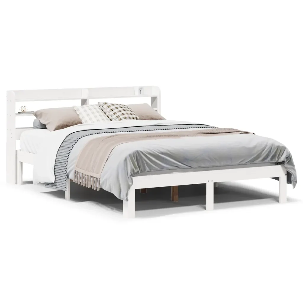 Letto matrimoniale | Letto per adulti | Giroletto con Testiera Bianco 120x190 cm Legno Massello di Pino