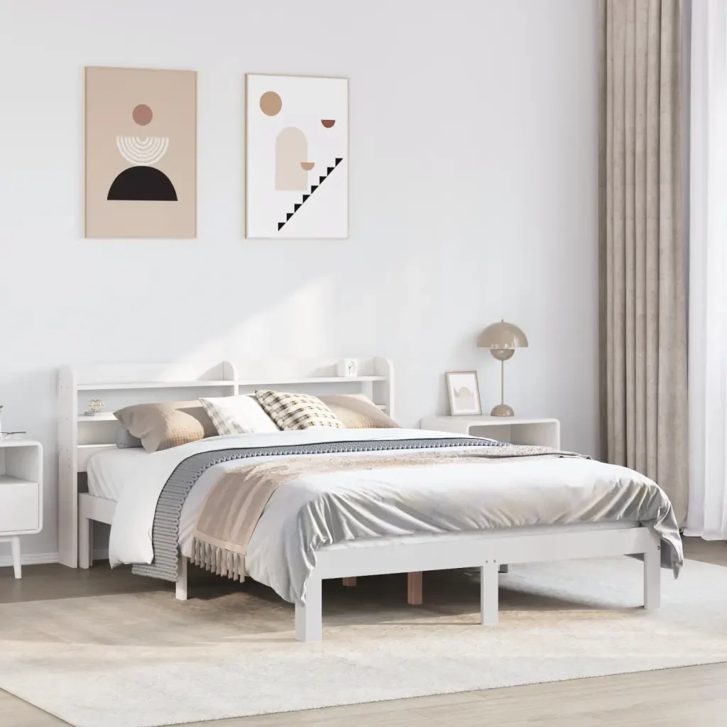 Letto matrimoniale | Letto per adulti | Giroletto con Testiera Bianco 120x190 cm Legno Massello di Pino - Image 2