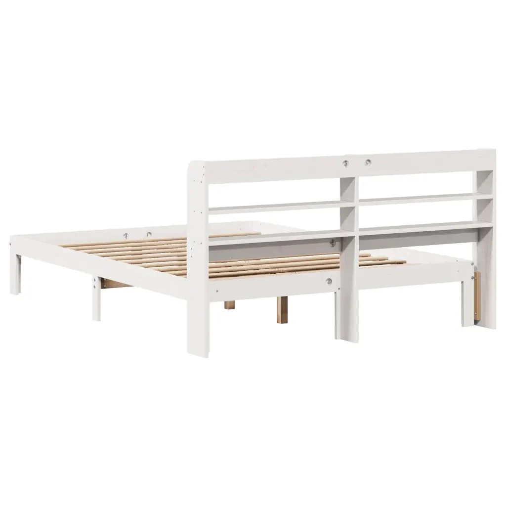 Letto matrimoniale | Letto per adulti | Giroletto con Testiera Bianco 120x190 cm Legno Massello di Pino - Image 6