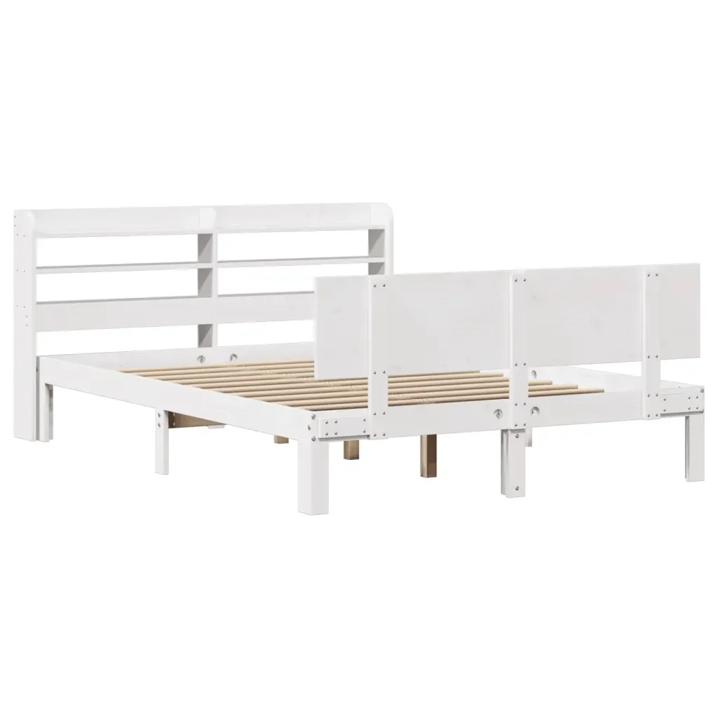 Letto matrimoniale | Letto per adulti | Giroletto con Testiera Bianco 120x190 cm Legno Massello di Pino - Image 3