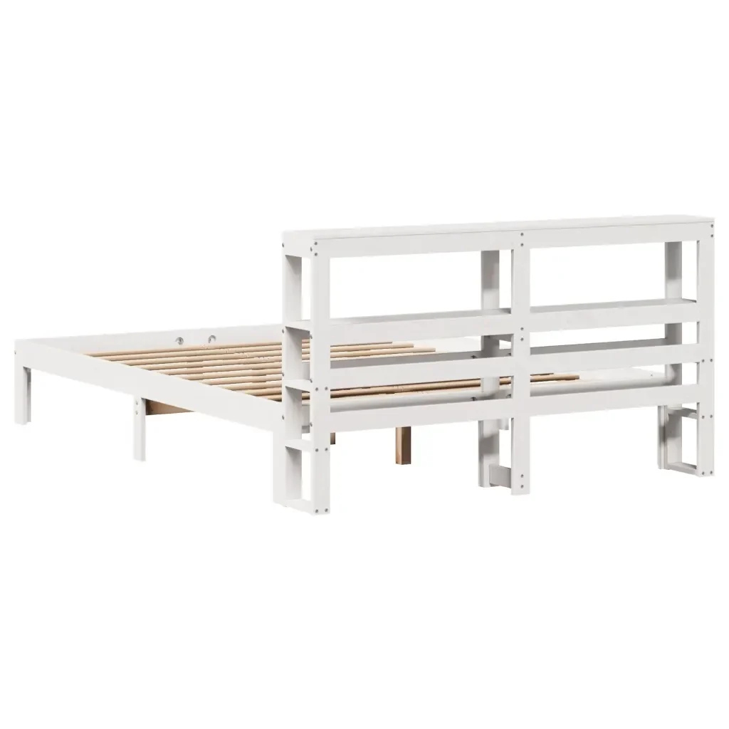 Letto matrimoniale | Letto per adulti | Giroletto con Testiera Bianco 120x190 cm Legno Massello di Pino - Image 6