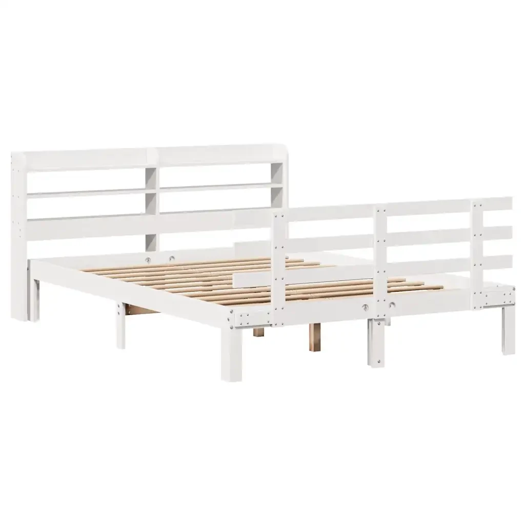Letto matrimoniale | Letto per adulti | Giroletto con Testiera Bianco 120x190 cm Legno Massello di Pino - Image 4