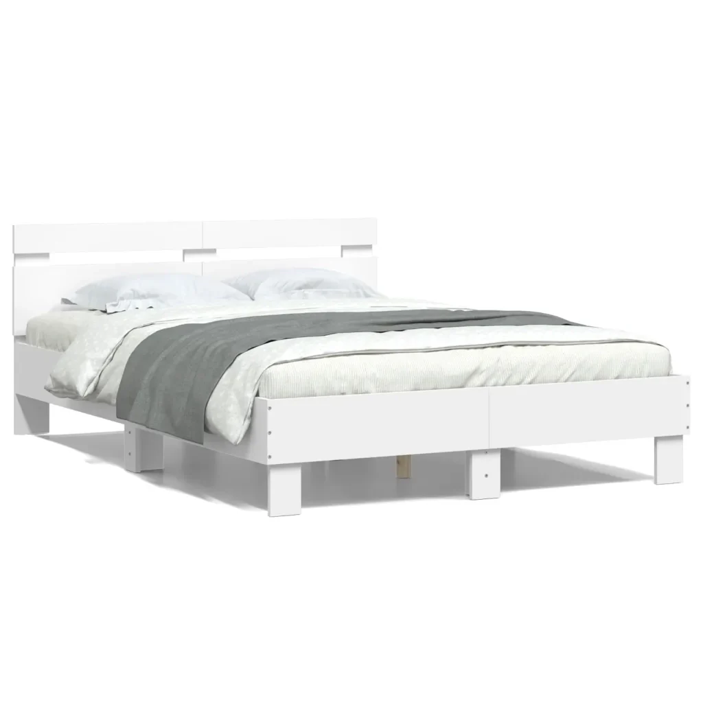 Letto matrimoniale | Letto per adulti | Giroletto con Testiera Bianco 120x200 cm in Legno Multistrato