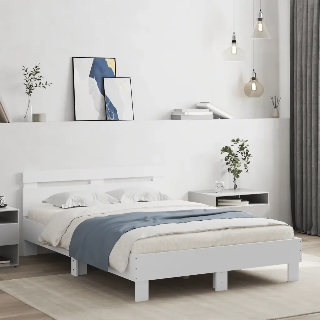 Letto matrimoniale | Letto per adulti | Giroletto con Testiera Bianco 120x200 cm in Legno Multistrato - Image 2
