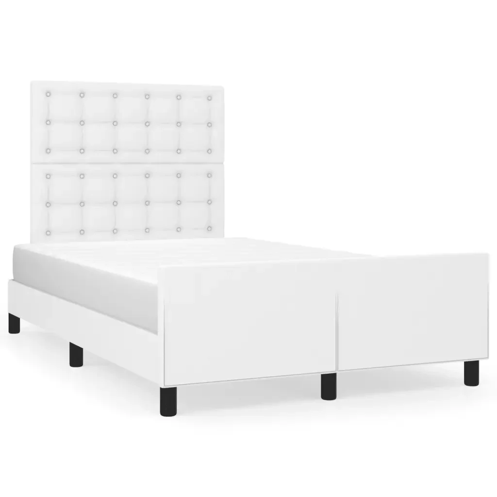 Letto matrimoniale | Letto per adulti | Giroletto con Testiera Bianco 120x200 cm in Similpelle