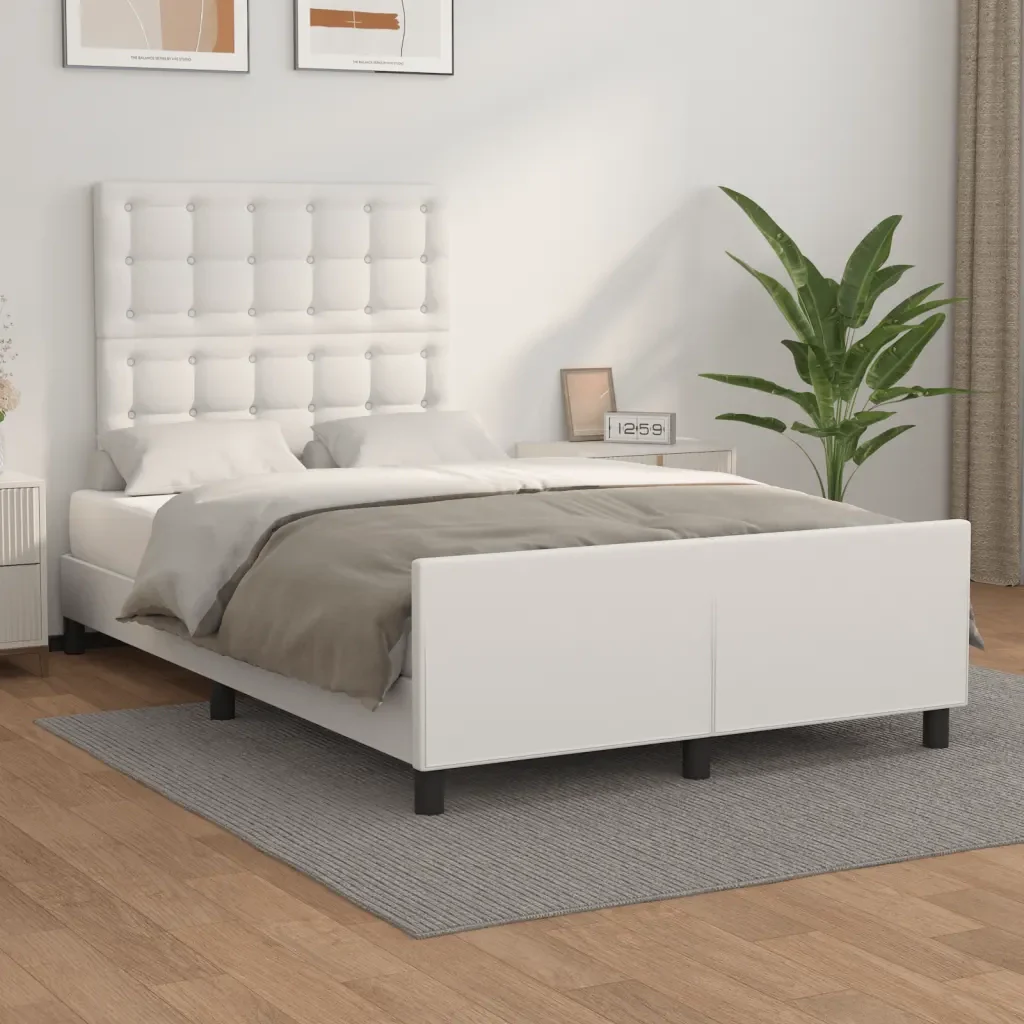 Letto matrimoniale | Letto per adulti | Giroletto con Testiera Bianco 120x200 cm in Similpelle - Image 2