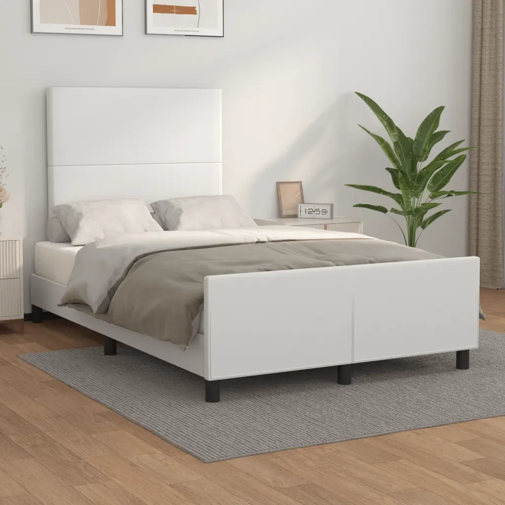 Letto matrimoniale | Letto per adulti | Giroletto con Testiera Bianco 120x200 cm in Similpelle - Image 2