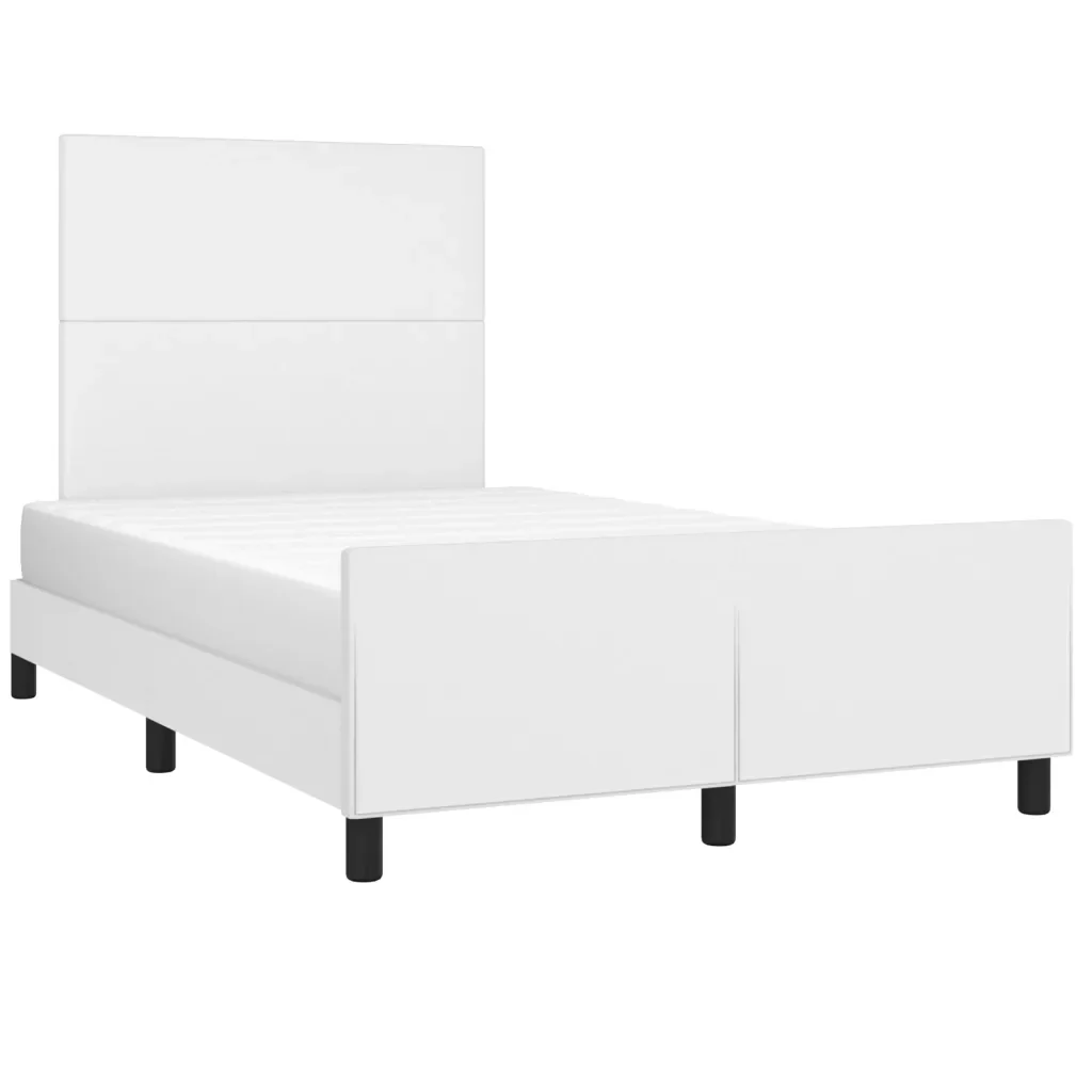 Letto matrimoniale | Letto per adulti | Giroletto con Testiera Bianco 120x200 cm in Similpelle - Image 4