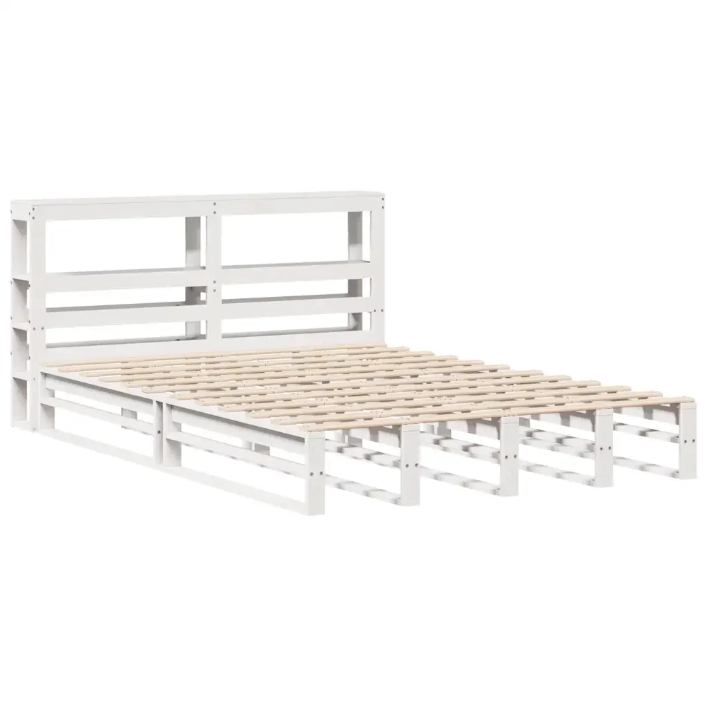 Letto matrimoniale | Letto per adulti | Giroletto con Testiera Bianco 120x200 cm Legno Massello di Pino - Image 4