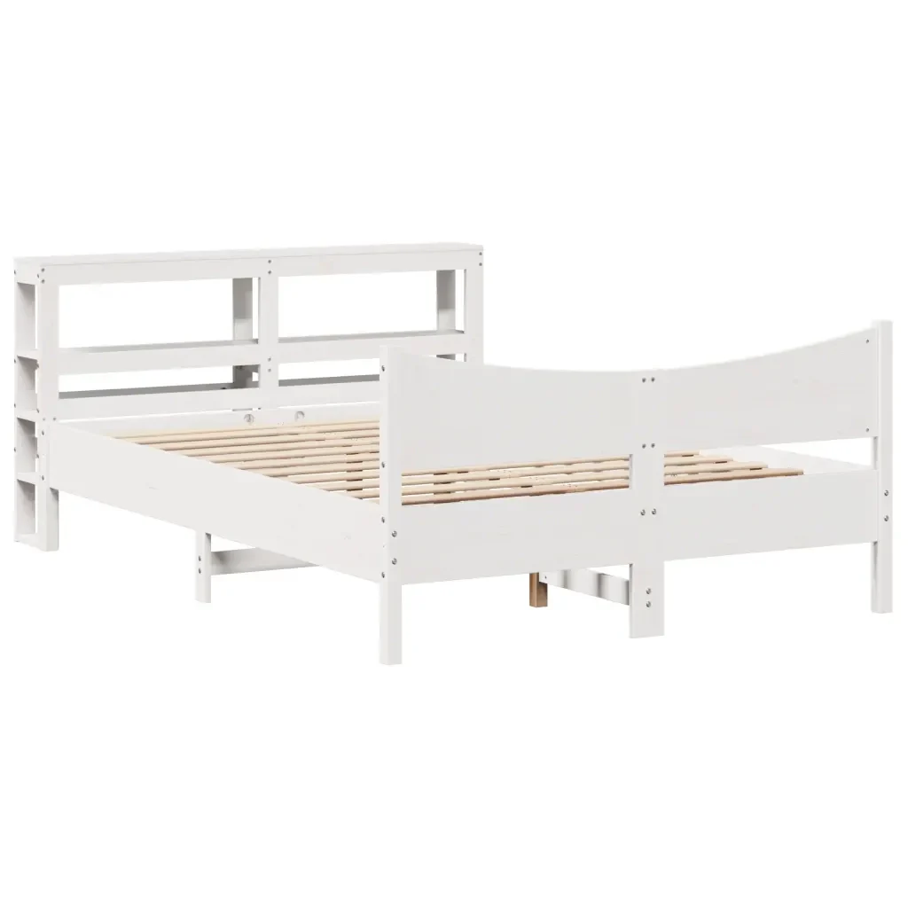 Letto matrimoniale | Letto per adulti | Giroletto con Testiera Bianco 120x200 cm Legno Massello di Pino