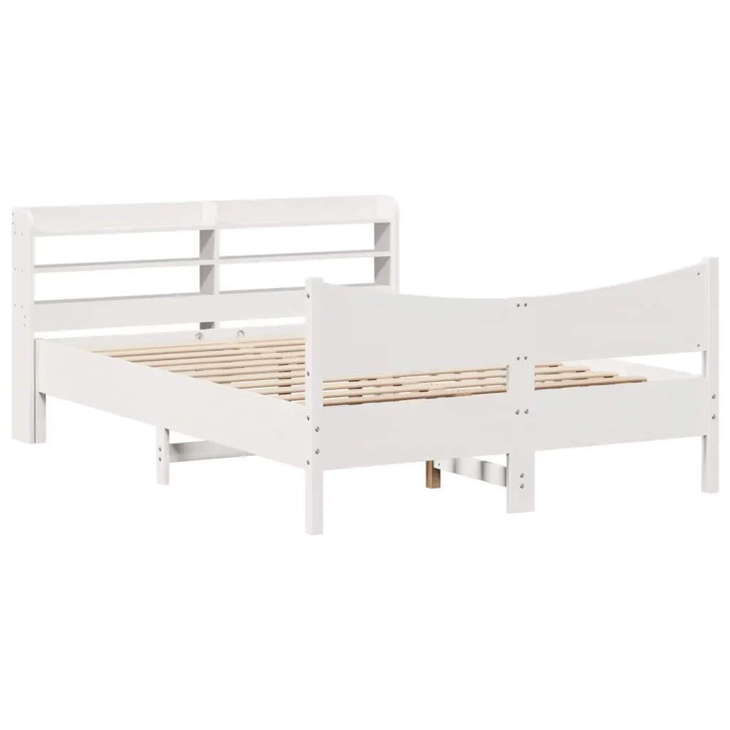 Letto matrimoniale | Letto per adulti | Giroletto con Testiera Bianco 120x200 cm Legno Massello di Pino