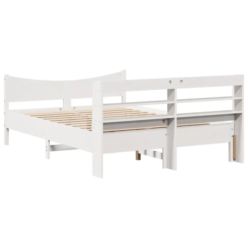 Letto matrimoniale | Letto per adulti | Giroletto con Testiera Bianco 120x200 cm Legno Massello di Pino - Image 8