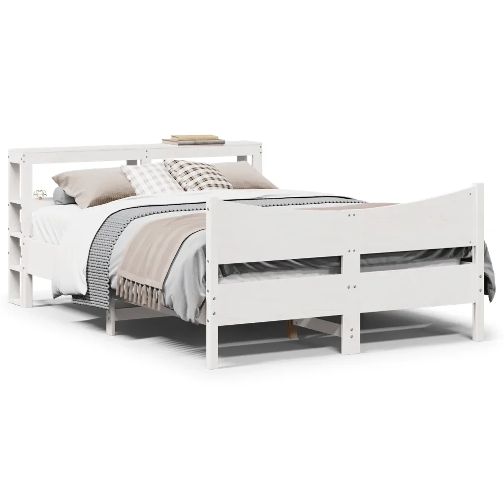 Letto matrimoniale | Letto per adulti | Giroletto con Testiera Bianco 120x200 cm Legno Massello di Pino - Image 2