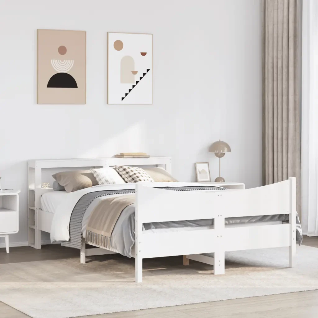 Letto matrimoniale | Letto per adulti | Giroletto con Testiera Bianco 120x200 cm Legno Massello di Pino - Image 3