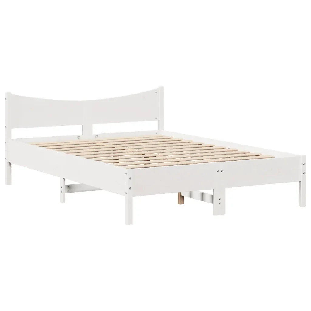Letto matrimoniale | Letto per adulti | Giroletto con Testiera Bianco 120x200 cm Legno Massello di Pino - Image 5