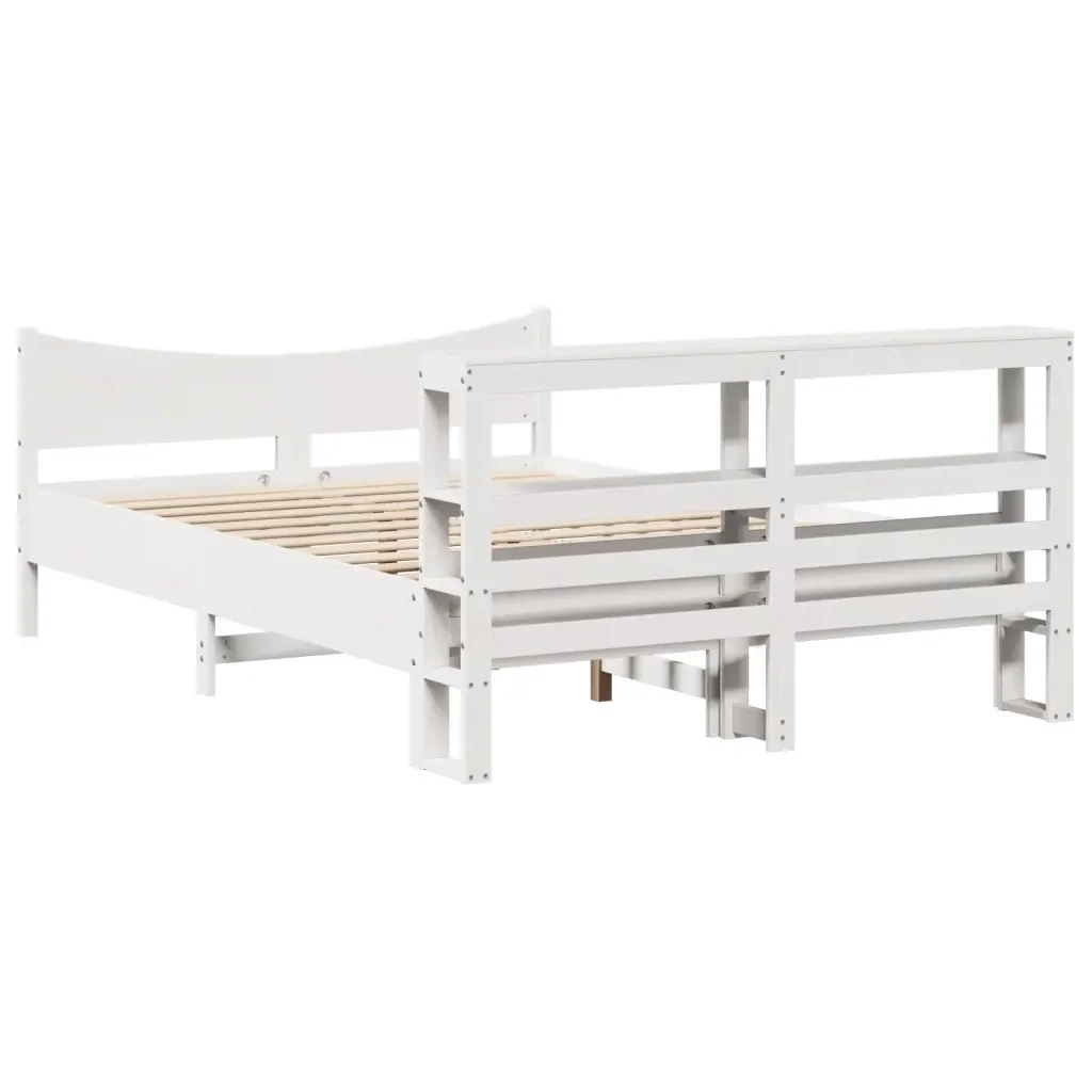 Letto matrimoniale | Letto per adulti | Giroletto con Testiera Bianco 120x200 cm Legno Massello di Pino - Image 8