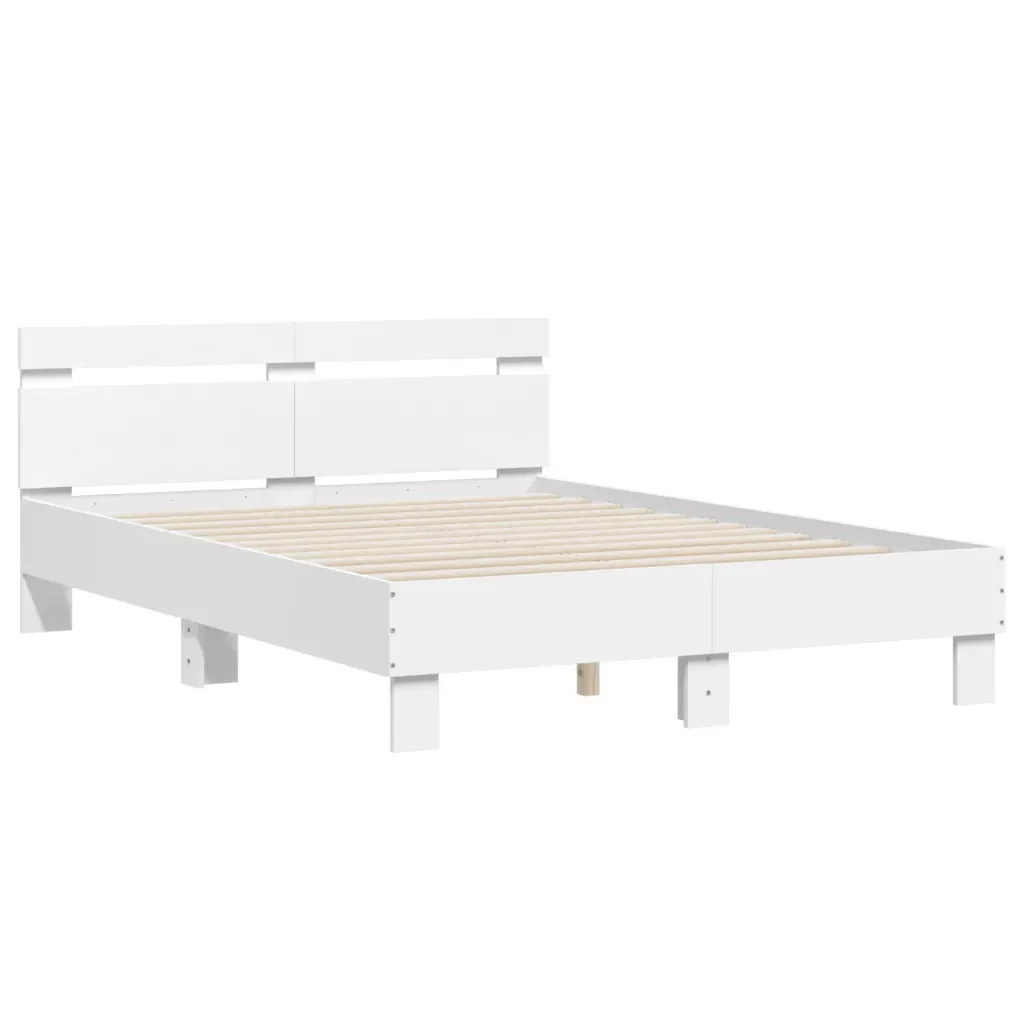 Letto matrimoniale | Letto per adulti | Giroletto con Testiera Bianco 135x190 cm in Legno Multistrato - Image 3