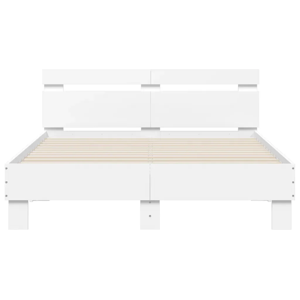 Letto matrimoniale | Letto per adulti | Giroletto con Testiera Bianco 135x190 cm in Legno Multistrato - Image 5