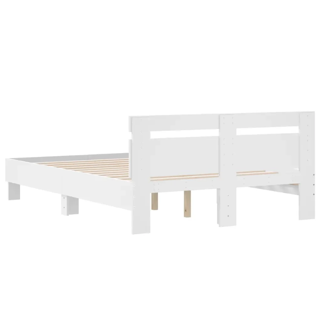 Letto matrimoniale | Letto per adulti | Giroletto con Testiera Bianco 135x190 cm in Legno Multistrato - Image 7