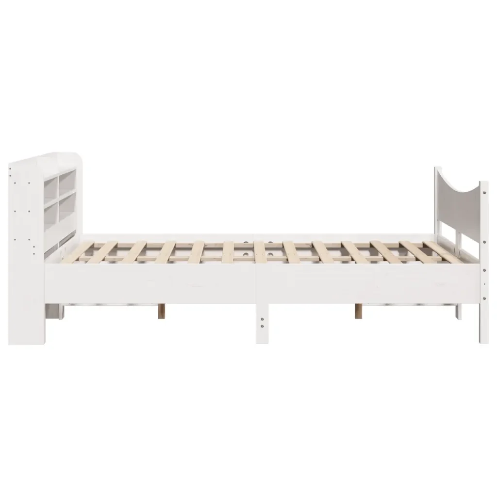 Letto matrimoniale | Letto per adulti | Giroletto con Testiera Bianco 135x190 cm Legno Massello di Pino - Image 7